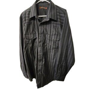 Roper Men’s XL Western Snap Shirt Black Gray Stripe